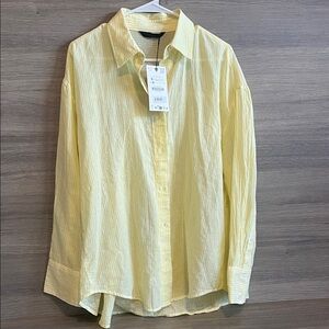 Zara Light Yellow Striped Casual Shirt